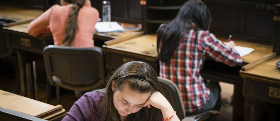 University students studying in a library